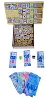 Caja matemática con billetes y monedas