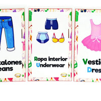 Tarjetas didácticas aprendiendo las prendas de vestir